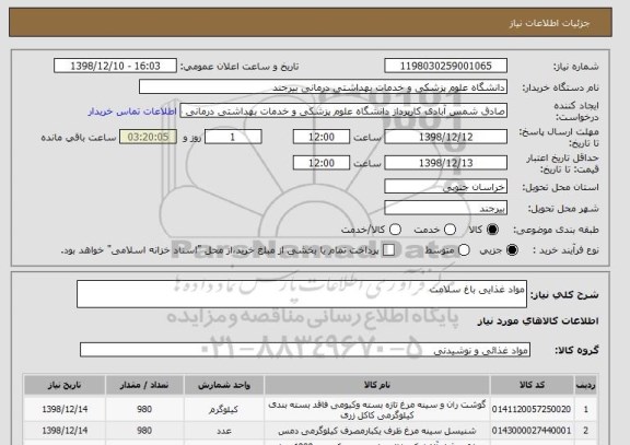استعلام مواد غذایی باغ سلامت