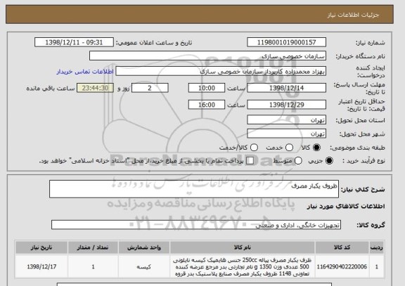 استعلام ظروف یکبار مصرف