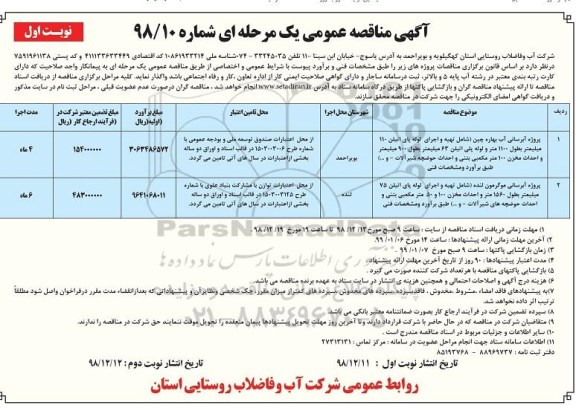 مناقصه , مناقصه پروژه آبرسانی و...
