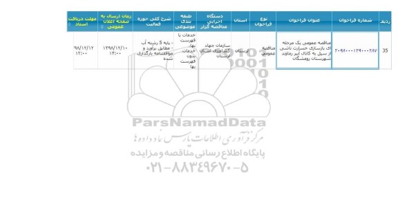 مناقصه ، مناقصه بازسازی خسارت ناشی از سیل