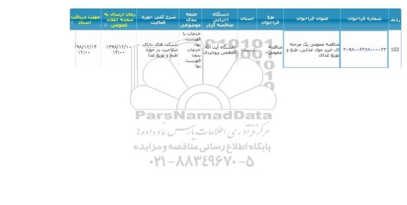 مناقصه خرید مواد غذایی 
