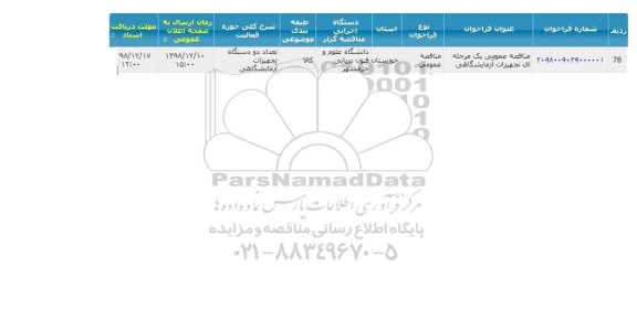 مناقصه  تجهیزات آزمایشگاهی 
