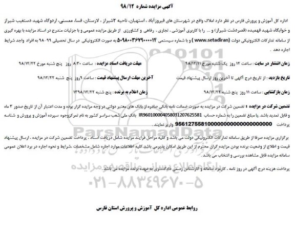 مزایده، مزایده اجاره املاک