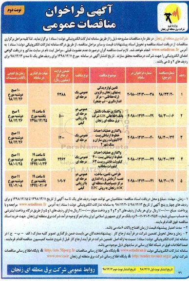 آگهی فراخوان مناقصات , مناقصه تامین لوازم یدکی پستهای...نوبت دوم 