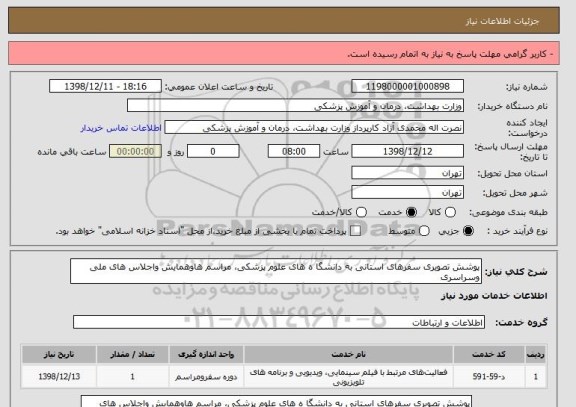 استعلام پوشش تصویری سفرهای استانی به دانشگا ه های علوم پزشکی، مراسم هاوهمایش واجلاس های ملی وسراسری 