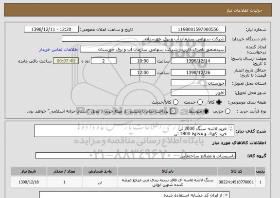 استعلام خرید لاشه سنگ 2000 تن
خرید کوپال و مخلوط 1800 تن 
خرید آهک  150 تن