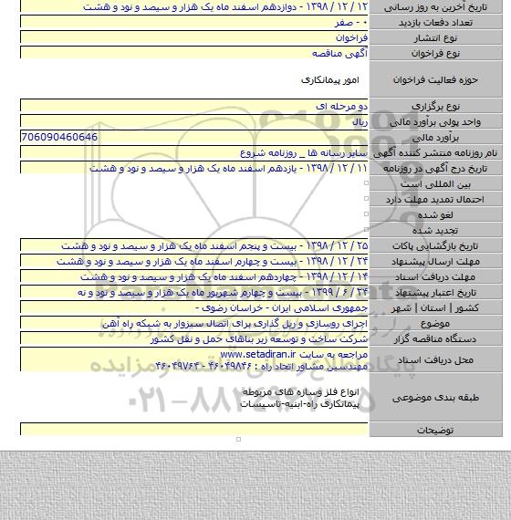 اجرای روسازی و ریل گذاری برای اتصال سبزوار به شبکه راه آهن