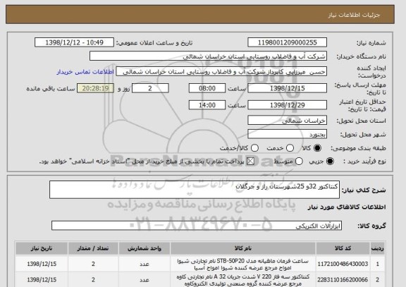 استعلام کنتاکتور 32و 25شهرستان راز و جرگلان