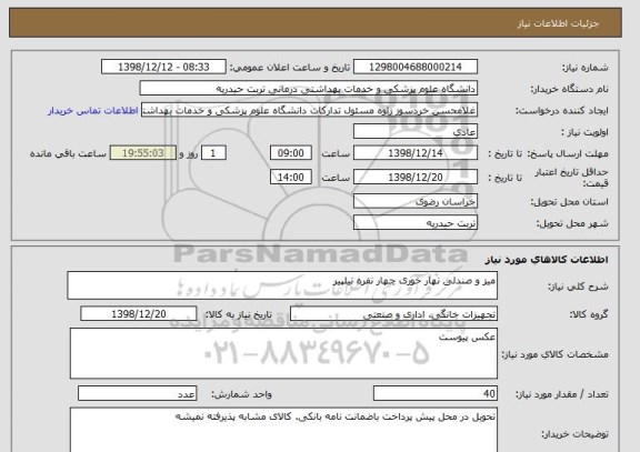 استعلام میز و صندلی نهار خوری چهار نفره نیلپیر