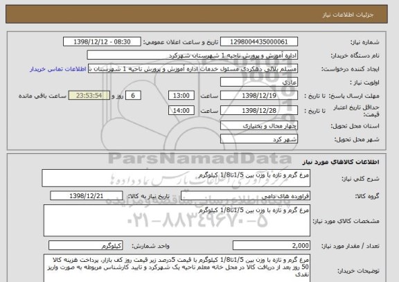 استعلام مرغ گرم و تازه با وزن بین 1/5تا1/8 کیلوگرم