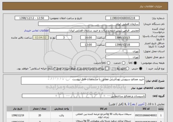 استعلام خرید مصالح سرویس بهداشتی مطابق با مشخصات فایل پیوست