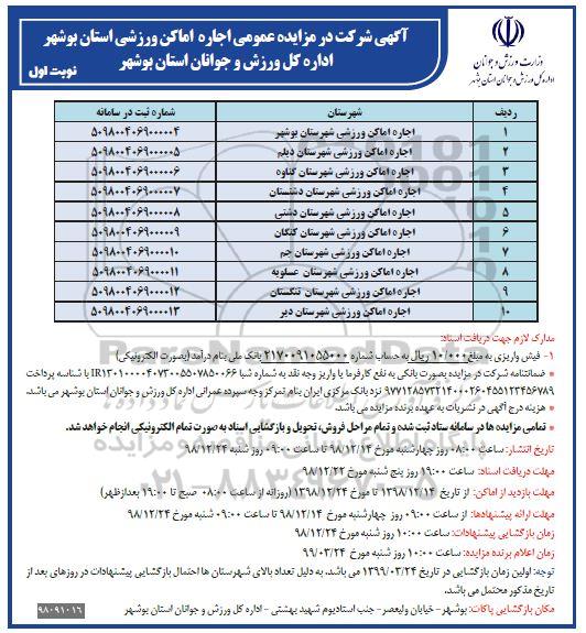 مزایده اجاراه اماکن ورزشی 