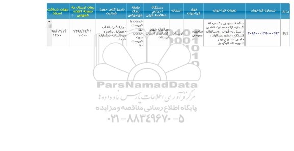 مناقصه ، مناقصه بازسازی خسارت ناشی از سیل