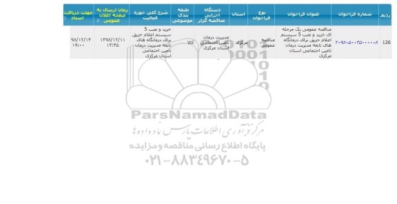 مناقصه خرید و نصب 5 سیستم اعلام حریق برای درمانگاه های تابعه