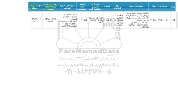 مناقصه عمومی، مناقصه خرید بخشی از تجهیزات مدارس (اسپلیت)