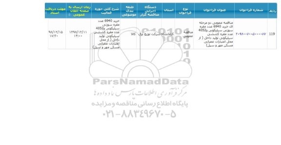 مناقصه عمومی, مناقصه خرید 6940 عدد مقره سوزنی سیلیکونی و ...