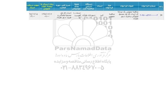 مناقصه ،مناقصه  احداث فاز اول مجتمع فرهنگی  و هنری