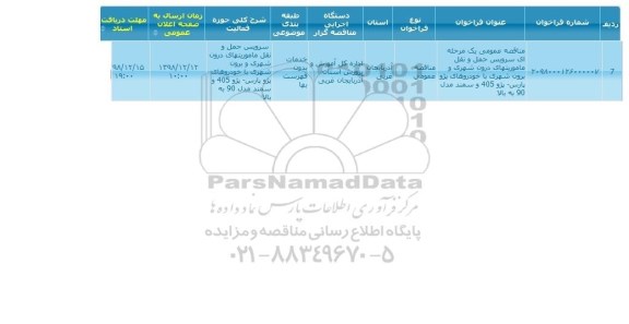 مناقصه سرویس حمل و نقل ماموریتهای درون شهری...