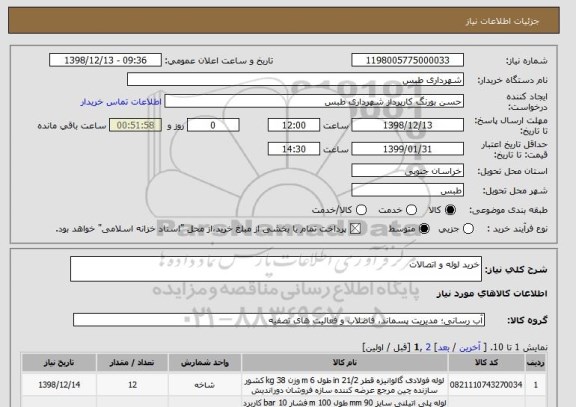 استعلام خرید لوله و اتصالات