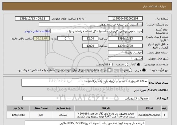 استعلام محافظ کامپیوتر 4 خانه ارت دار برند پارت باسیم 3متری