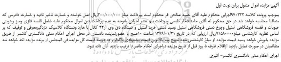 مزایده، مزایده فروش قفسه فلزی ومیز ویترینی حبوبات و قفسه فروشگاهی استیل و...
