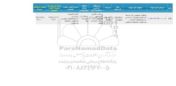 مناقصه انجام تعمیرات اساسی ساختمانهای 