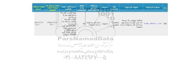 مناقصه ، مناقصه خرید گوشت و مرغ 