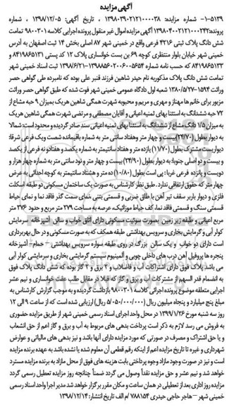 مزایده مزایده ششدانگ پلاک ثبتی 4216 فرعی