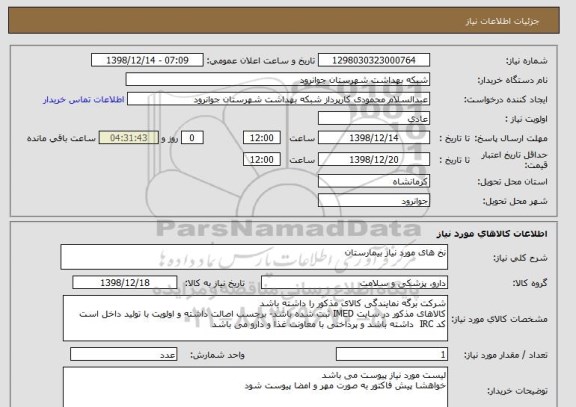 استعلام نخ های مورد نیاز بیمارستان