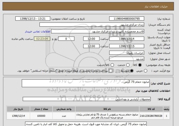 استعلام صابون حمام 75 گرمی .