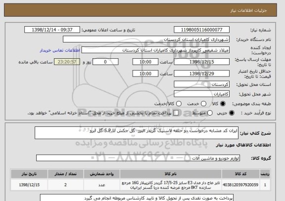 استعلام ایران کد مشابه درخواست دو حلقه لاستیک گریدر البرز  گل جکش S.P.U گل ابرو 