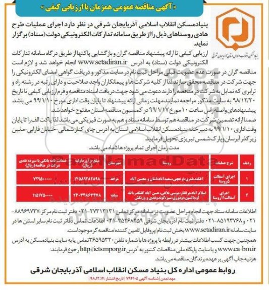 مناقصه ، مناقصه عملیات طرح هادی روستاهای 