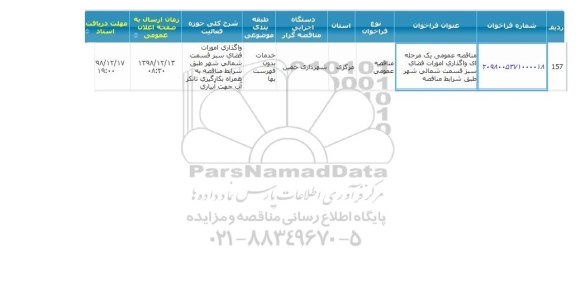 مناقصه ، مناقصه عمومی واگذاری کلیه امورات فضای سبز قسمت شمالی شهر 
