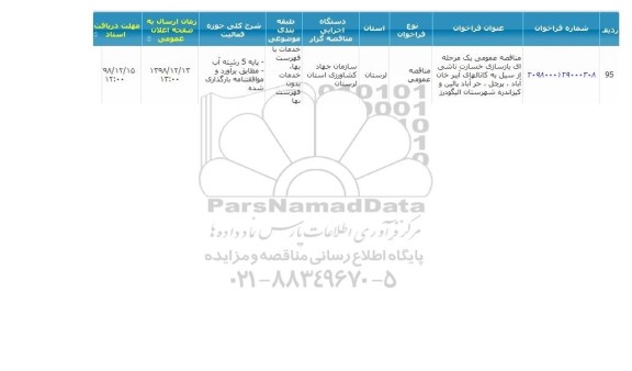 مناقصه ، مناقصه بازسازی خسارت ناشی از سیل به کانالهای آببر 
