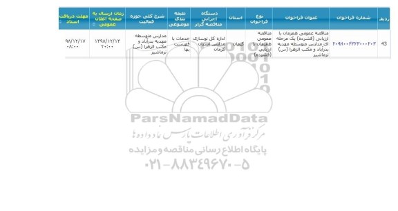 مناقصه عمومی، مناقصه عمومی مدارس متوسطه مهدیه 