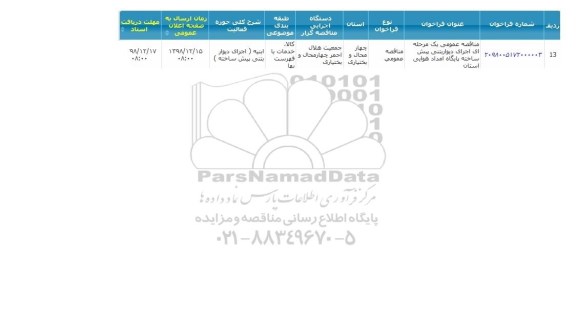 مناقصه ، مناقصه اجرای دیوار بتنی پیش ساخته پایگاه امداد هوایی