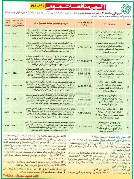 آگهی مناقصه عمومی , مناقصه عملیات نگهداشت، ترمیم و بهسازی آسفالت... 