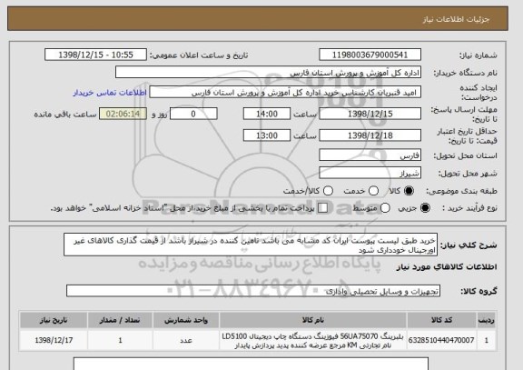 استعلام خرید طبق لیست پیوست ایران کد مشابه می باشد تامین کننده در شیراز باشد از قیمت گذاری کالاهای غیر اورجینال خودداری شود