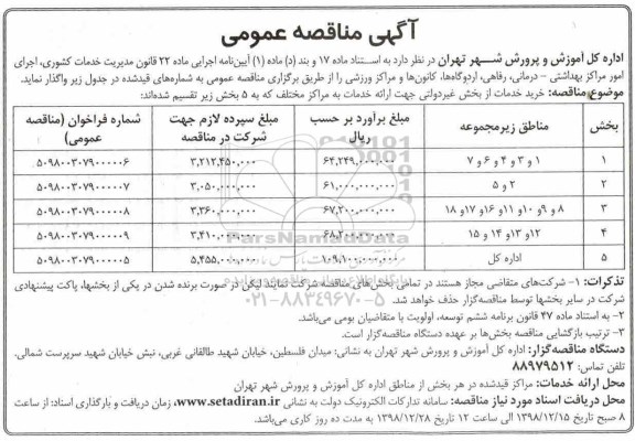 آگهی مناقصه عمومی, مناقصه خرید خدمات از بخش غیر دولتی جهت ارائه خدمات به مراکز مختلف 