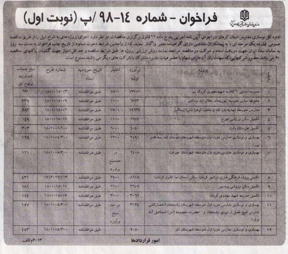 فراخوان ، فراخوان مدرسه ابتدایی ...