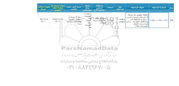 مناقصه، مناقصه بازسازی خسارت ناشی از سیل به کانالهای آببر روستاهای جعفرآباد 