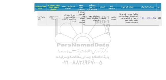 مناقصه ،مناقصه بازسازی خسارت ناشی از سیل به کانالهای آببر دهلیج 