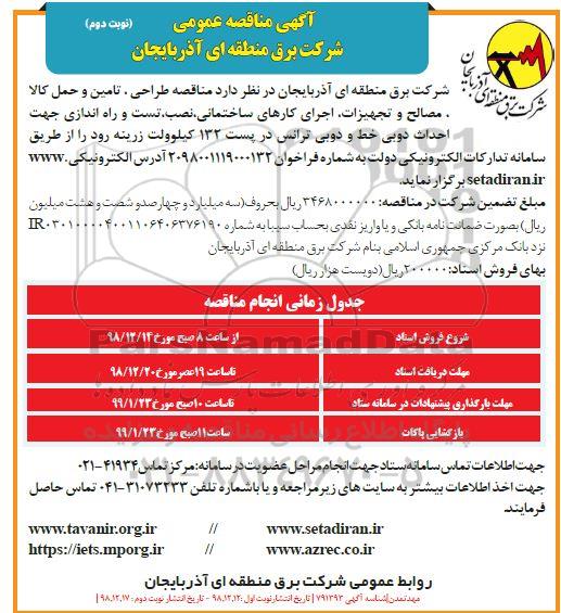 مناقصه ، مناقصه طراحی، تامین و حمل کالا، مصالح و تجهیزات اجرای کارهای ساختمانی ... نوبت دوم 