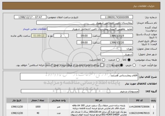 استعلام اقلام بیمارستانی هستند