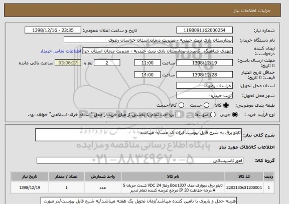 استعلام تابلو برق به شرح فایل پیوست ایران کد مشابه میباشد