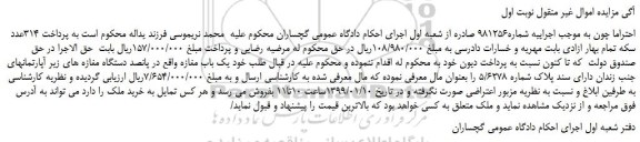مزایده، مزایده فروش یک باب مغازه