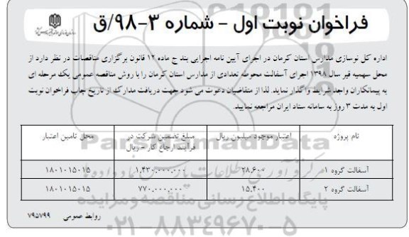 فراخوان ، فراخوان آسفالت گروه 1