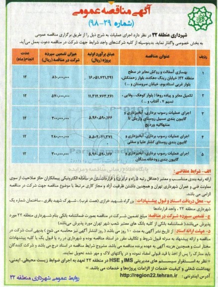 مناقصه, مناقصه بهسازی آسفالت و روکش معابر در سطح منطقه... 