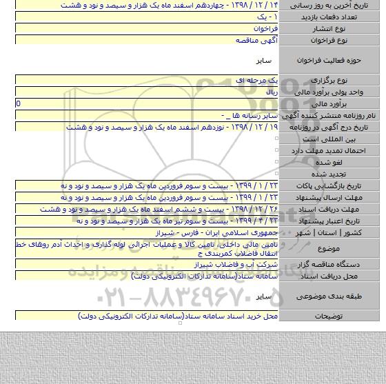تامین مالی داخلی، تامین کالا و عملیات اجرائی لوله گذاری و احداث آدم روهای خط انتقال فاضلاب کمربندی ج