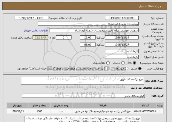 استعلام مرغ پرکنده کشتارروز 